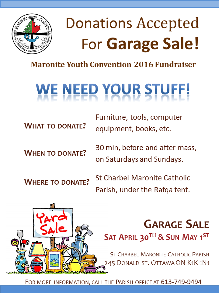 Donations Accepted for Garage Sale! – Ottawa – Saint Charbel